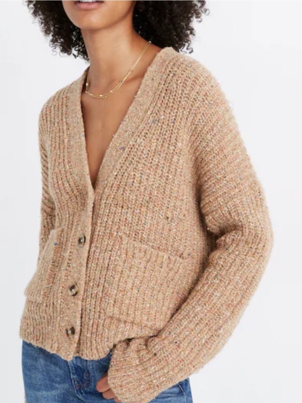 Madewell Women's Camel Confetti Speckled Rib Cardigan Sweater Wool M